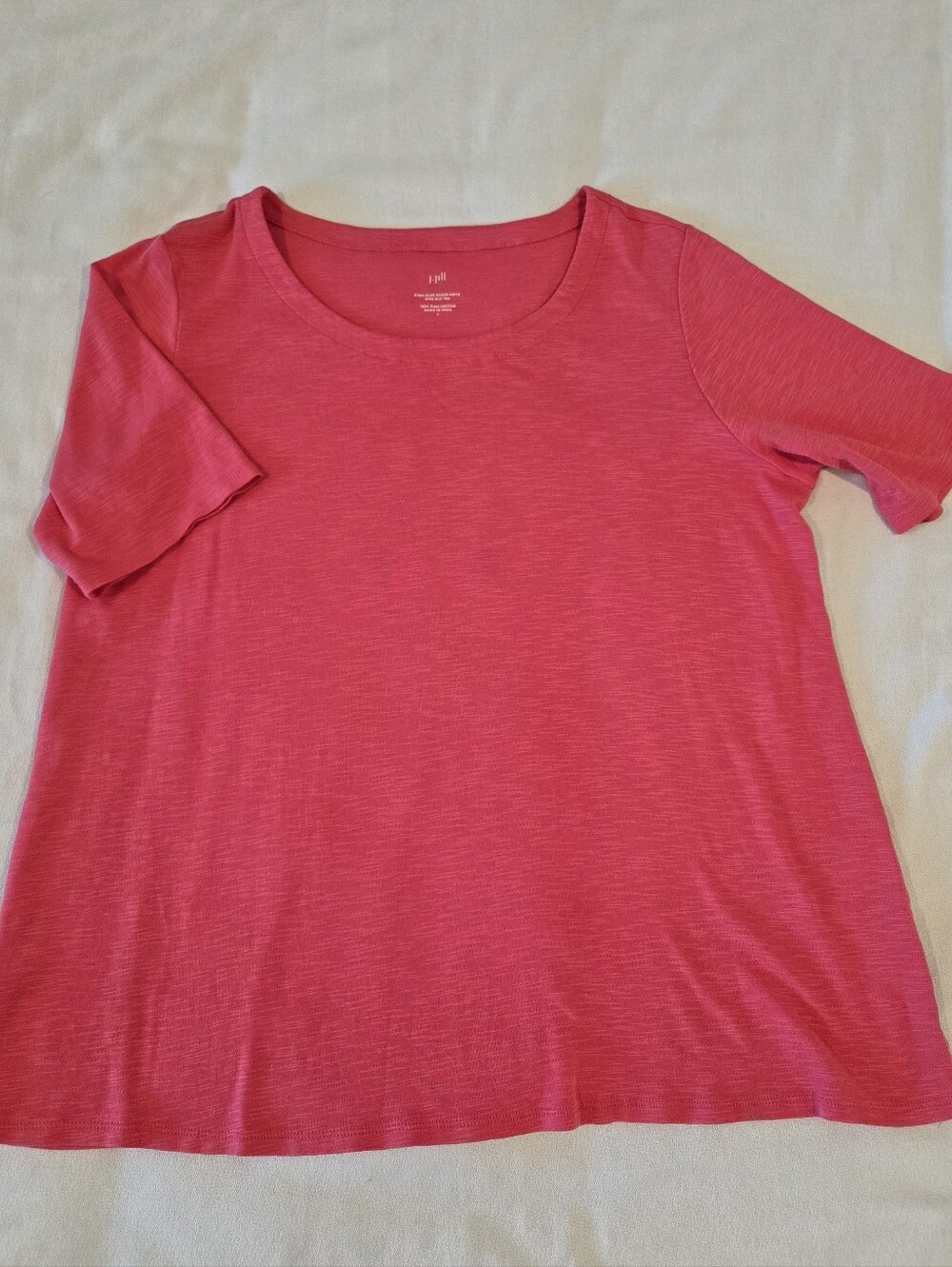 J. Jill Pima Slub Scoop Neck Side Slit Tee Coral Womens Large Cotton Knit